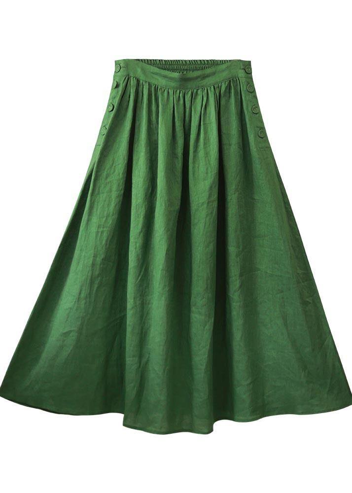 Fashion Green Elastic Waist A Line s Summer Linen