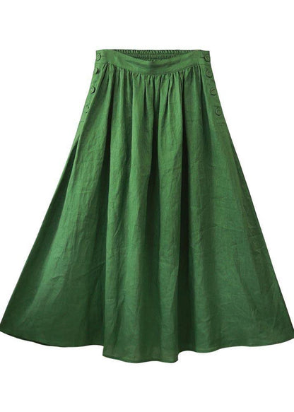 Fashion Green Elastic Waist A Line s Summer Linen