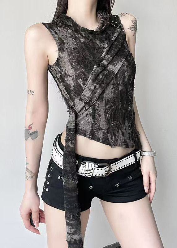 Vintage Black Hooded Original Design Cotton Tank Sleeveless