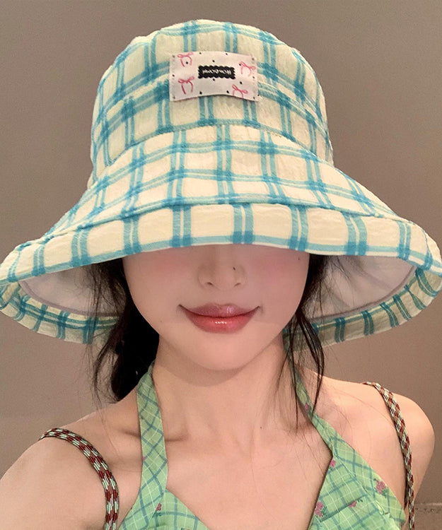 Chic Green Plaid Lace Up Versatile Bucket Hat