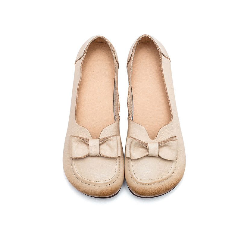 Spring Summer Women Retro Leather Bowknot Loafers