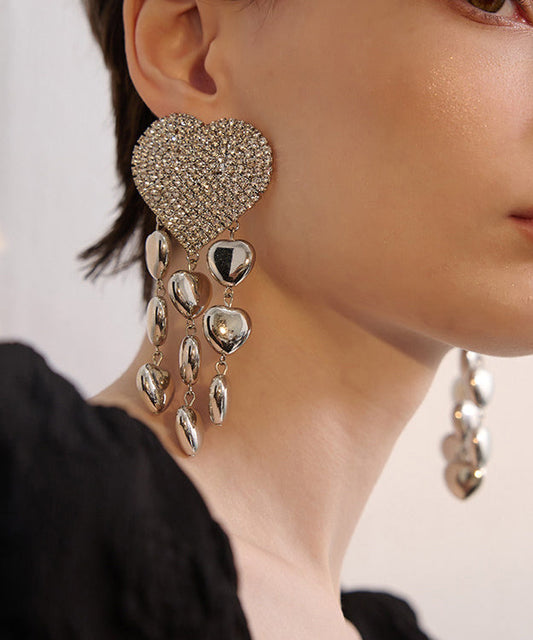 Chic Zircon Love Tassels Exaggeration Silver Plated Drop Earrings