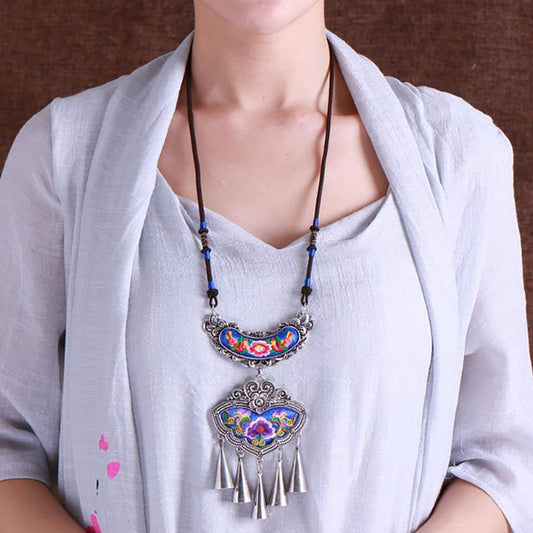Women Vintage Floral Embroidered Bohemian Necklace