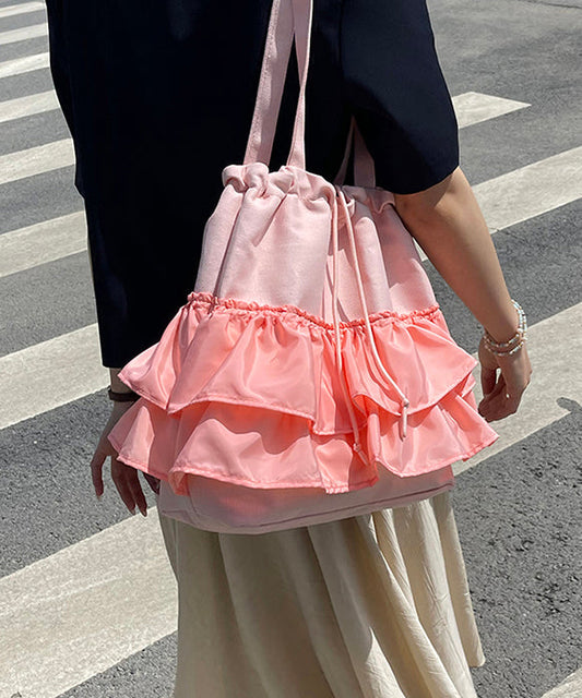 Unique Green Ruffled Drawstring Canvas Shoulder Bag