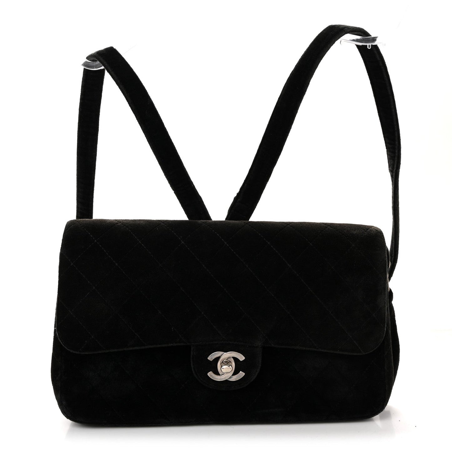 Velvet Quilted Flap Backpack Black