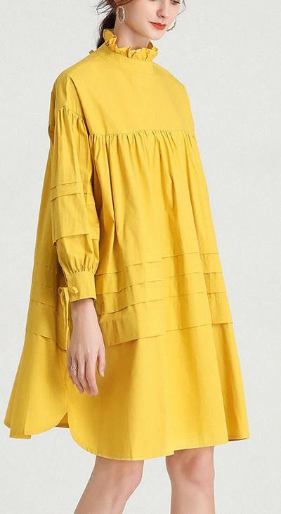 Plus Size Yellow Stand Cotton Bow Spring Maxi Dresses