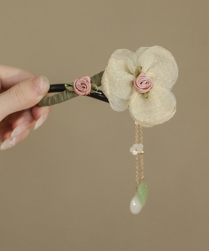 Boutique Tulle Floral Pearl Plastic Tassel Hairpin