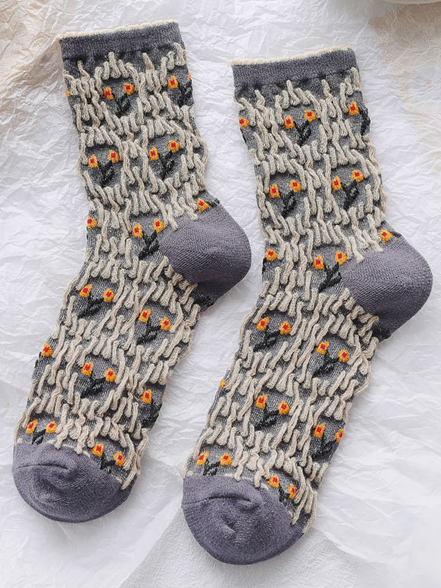 100% Cotton Preppy Style Women Socks 5 Pairs