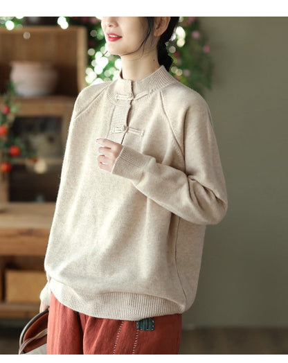 Retro Buckle Knit Loose Sweater