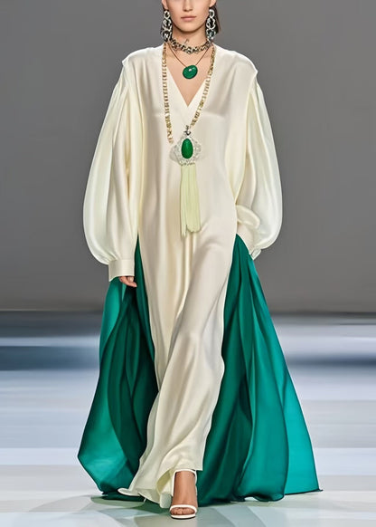 Plus Size White Oversized Patchwork Silk Robe Dresses Spring
