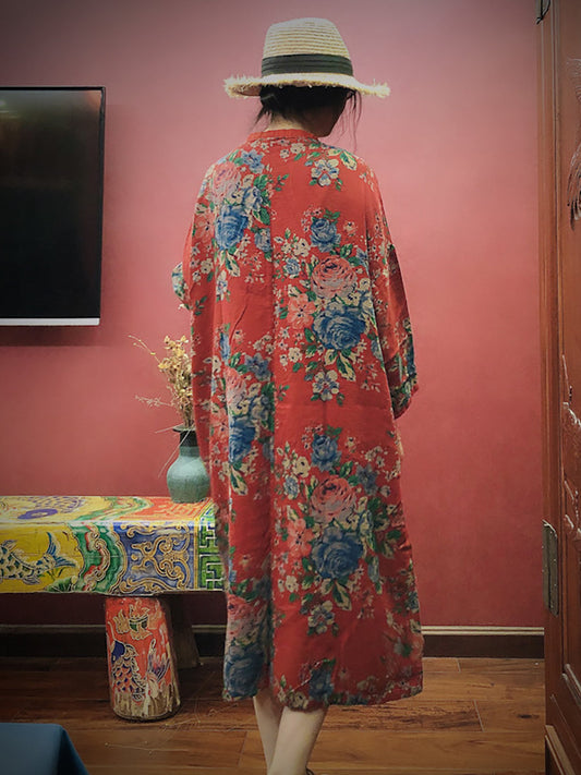 Women Cotton Vintage Print Casual Loose Dress
