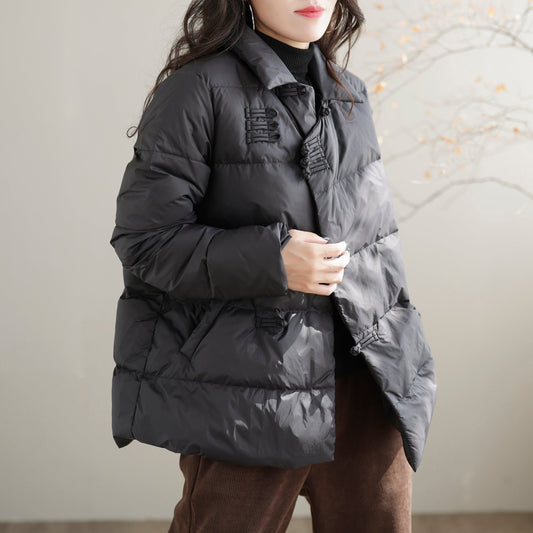 Women Winter Retro Solid Loose Down Coat