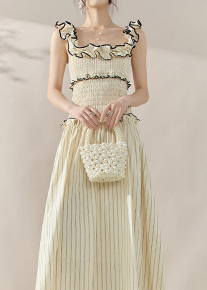Bohemian Apricot Ruffled Patchwork Slim Long Dress Sleeveless