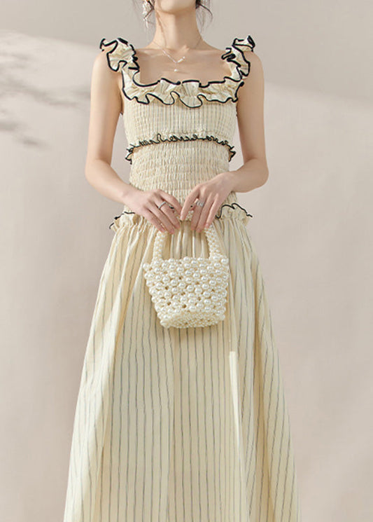 Bohemian Apricot Ruffled Patchwork Slim Long Dress Sleeveless