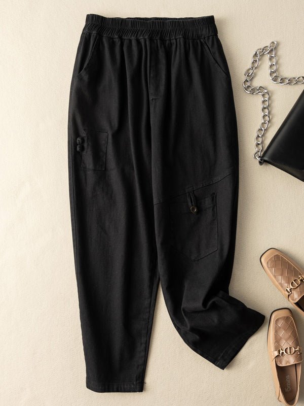 100% Natural Fabric Loose Harem Pants With Pockets
