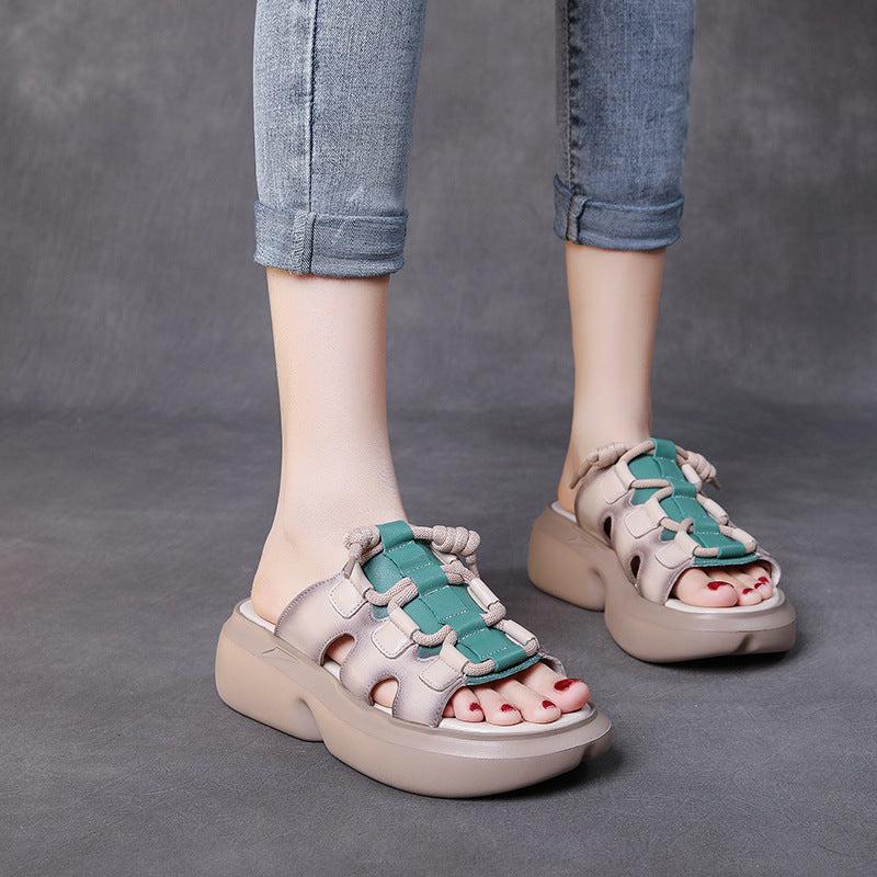 2022 Casual Retro Leather Wedge Slippers