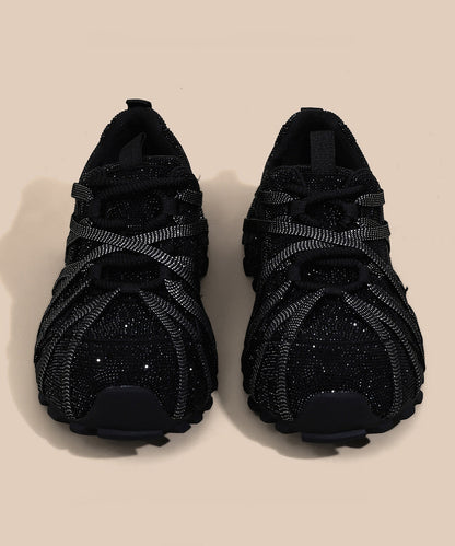 2025 Lace Up Splicing Platform Sport Shoes Black Zircon