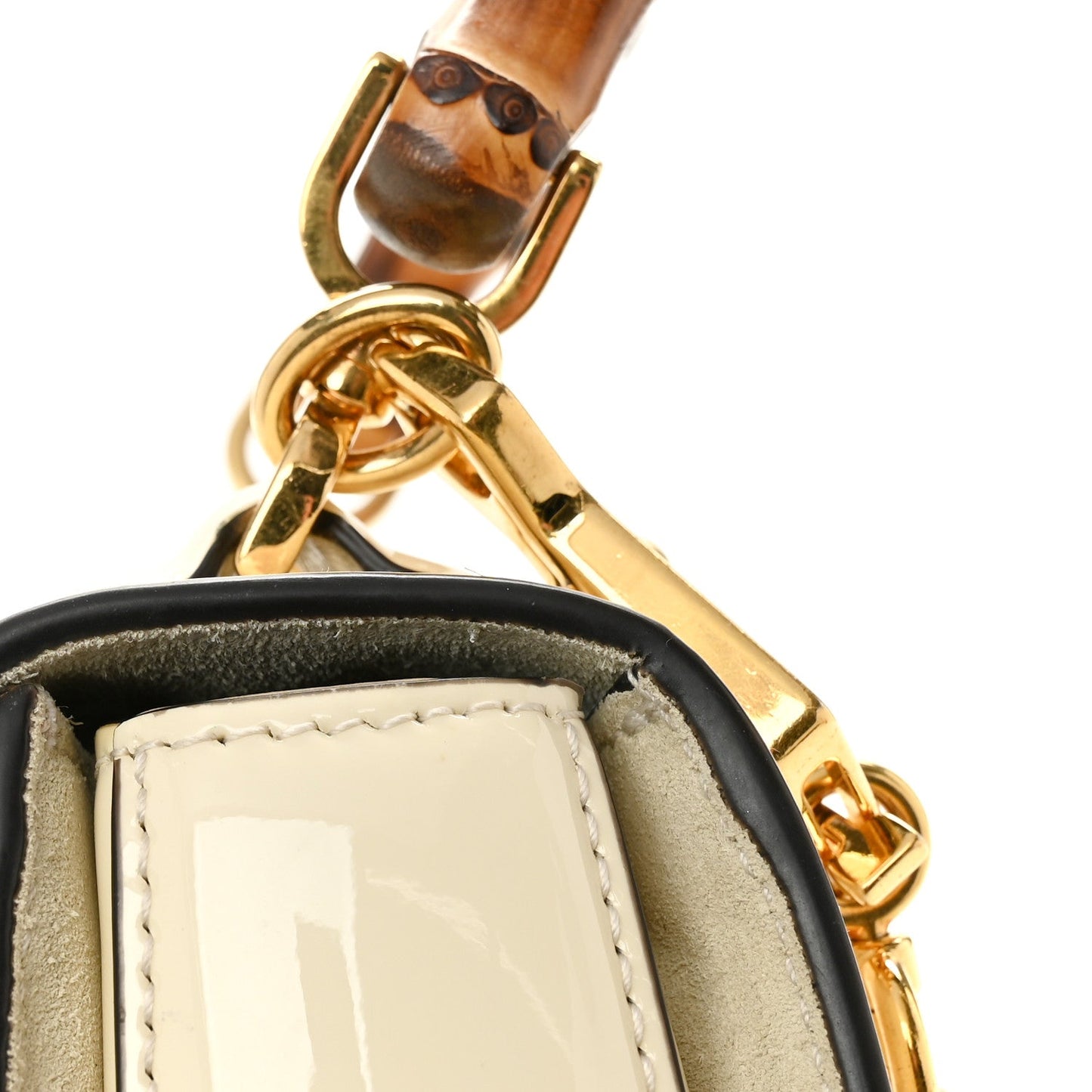 Patent Crystal Mini Bamboo 1947 Top Handle Chain Bag White