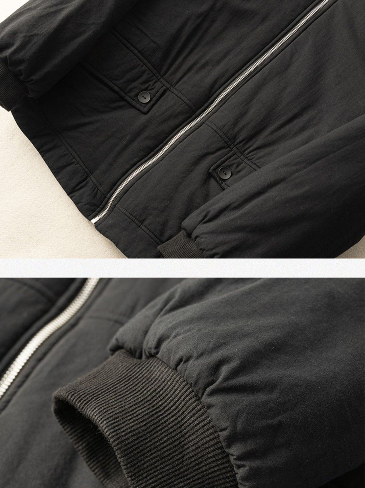 100% Natural Fabric Solid Zipper Round Neck Long Sleeve Coat