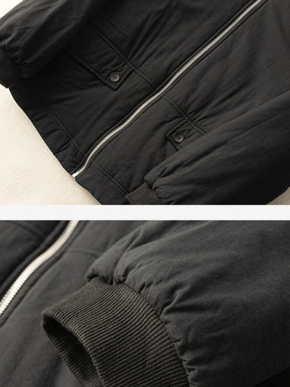 100% Natural Fabric Solid Zipper Round Neck Long Sleeve Coat
