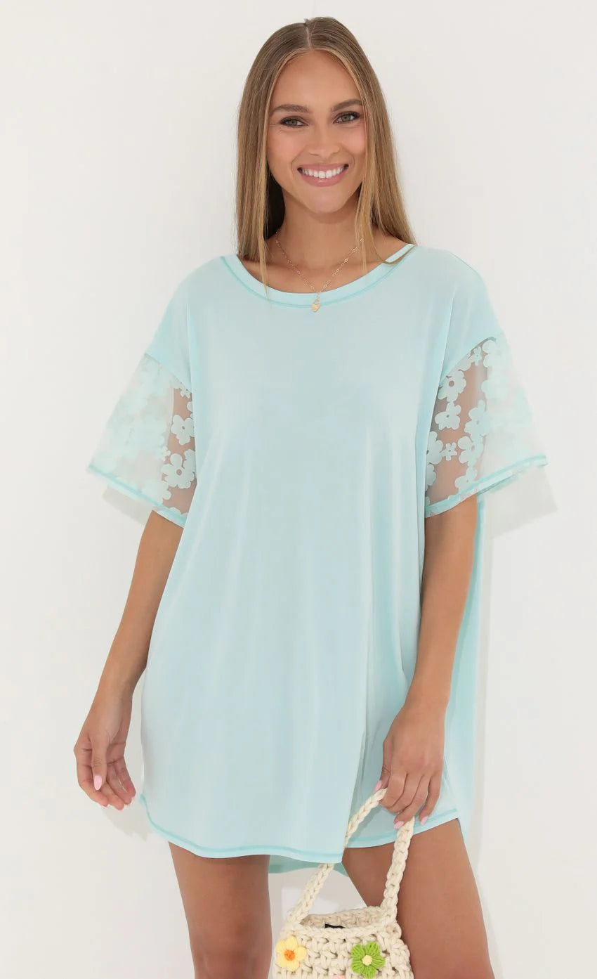 Shirt Dress in Teal Flowers