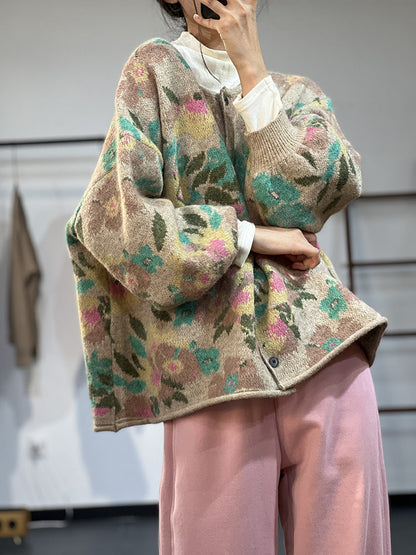 Elegant Warm Single-Breasted Sweater in Jacquard Knit