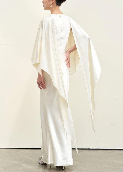 Italian Beige Asymmetrical Solid Silk Long Dress Summer