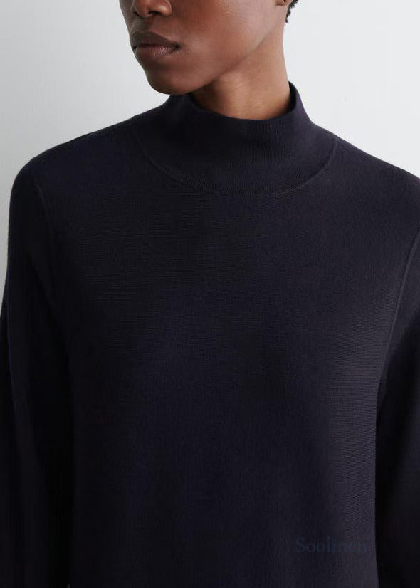 Plus Size Black Stand Collar Knit Day A Line Dress Fall