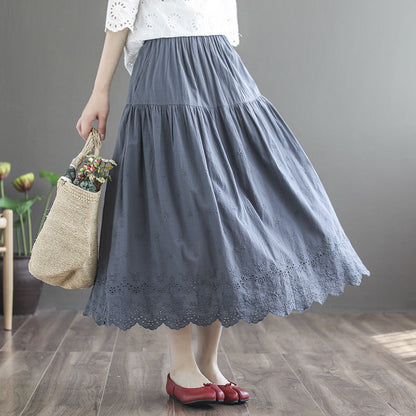 Cozy Retro Linen Loose Hollow Pleated Skirt