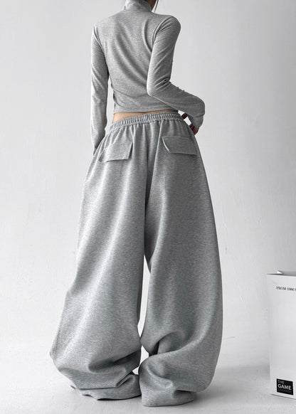 Casual Grey Oversized Cotton Harem Pants Fall
