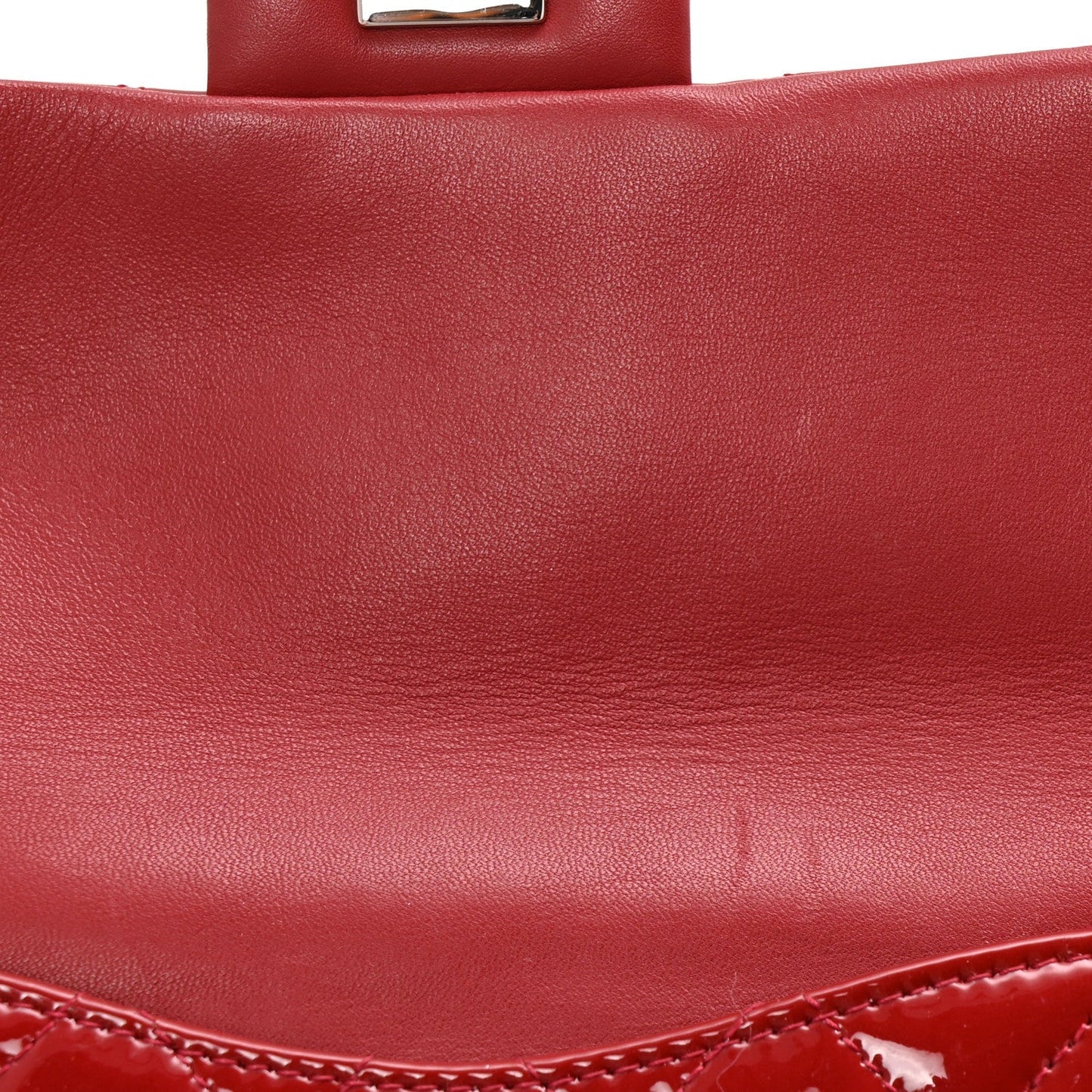 Patent Quilted Mini Flap Clutch With Chain  Red