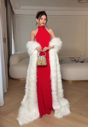 Sexy Halter off-the-Shoulder Slim-Fit Solid Color Dress