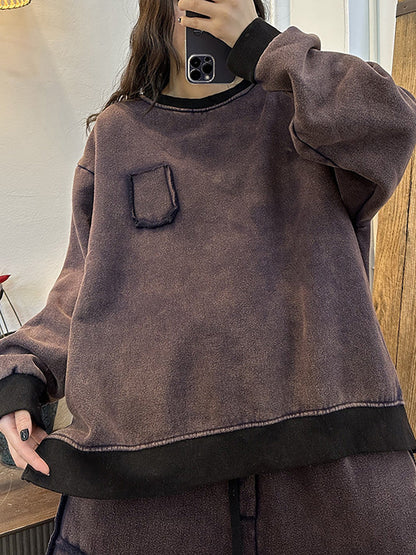 Women Winter Cotton Thickened Stitching Fleece Sweatshirt