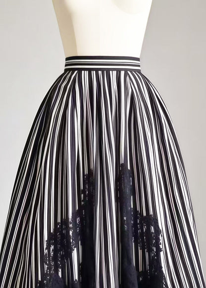 Boho Black Striped Patchwork Lace Exra Large Hem Skirt Summer