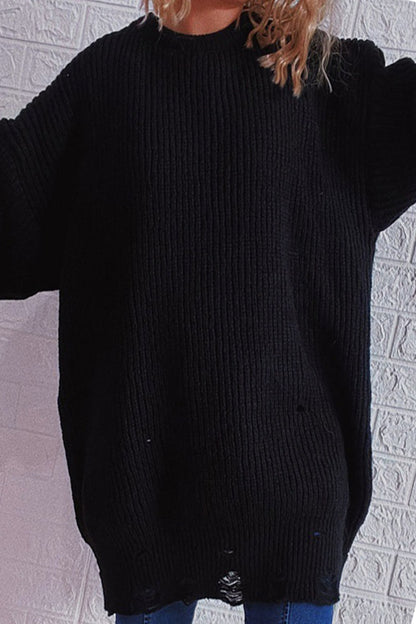 Street Solid Ripped O Neck Tops