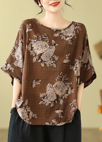 Loose Grey O-Neck Print T Shirt Short Sleeve