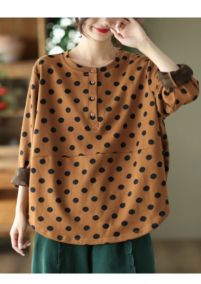 Vintage Polka-Dot Print Top-Paneled Cotton T-Shirt