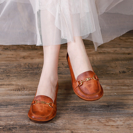 Women Summer Retro Leather Flat Casual Shoes