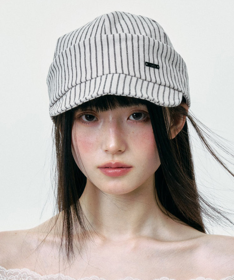 Korean Version Versatile Grey White Stripes Breton Hat