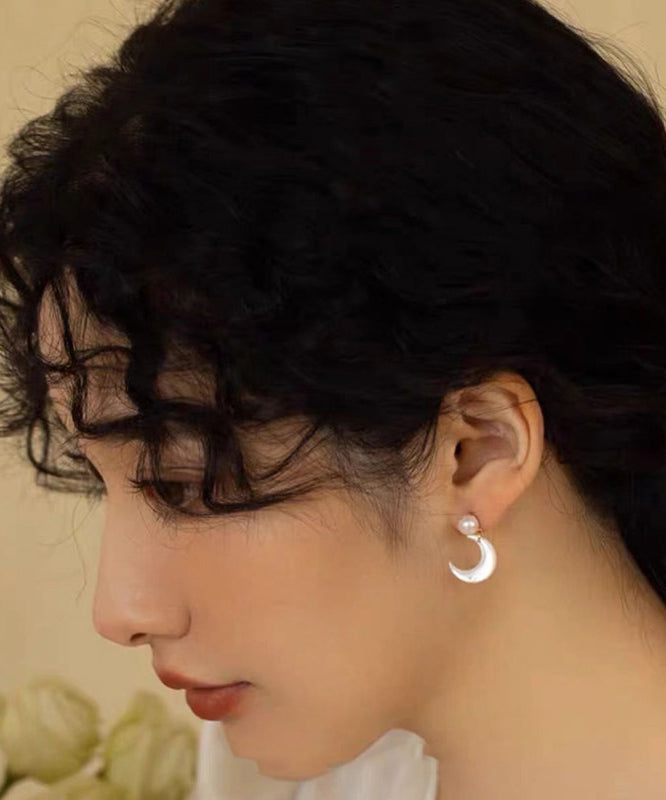 Beautiful White Moon Shape Pearl Drop Earrings