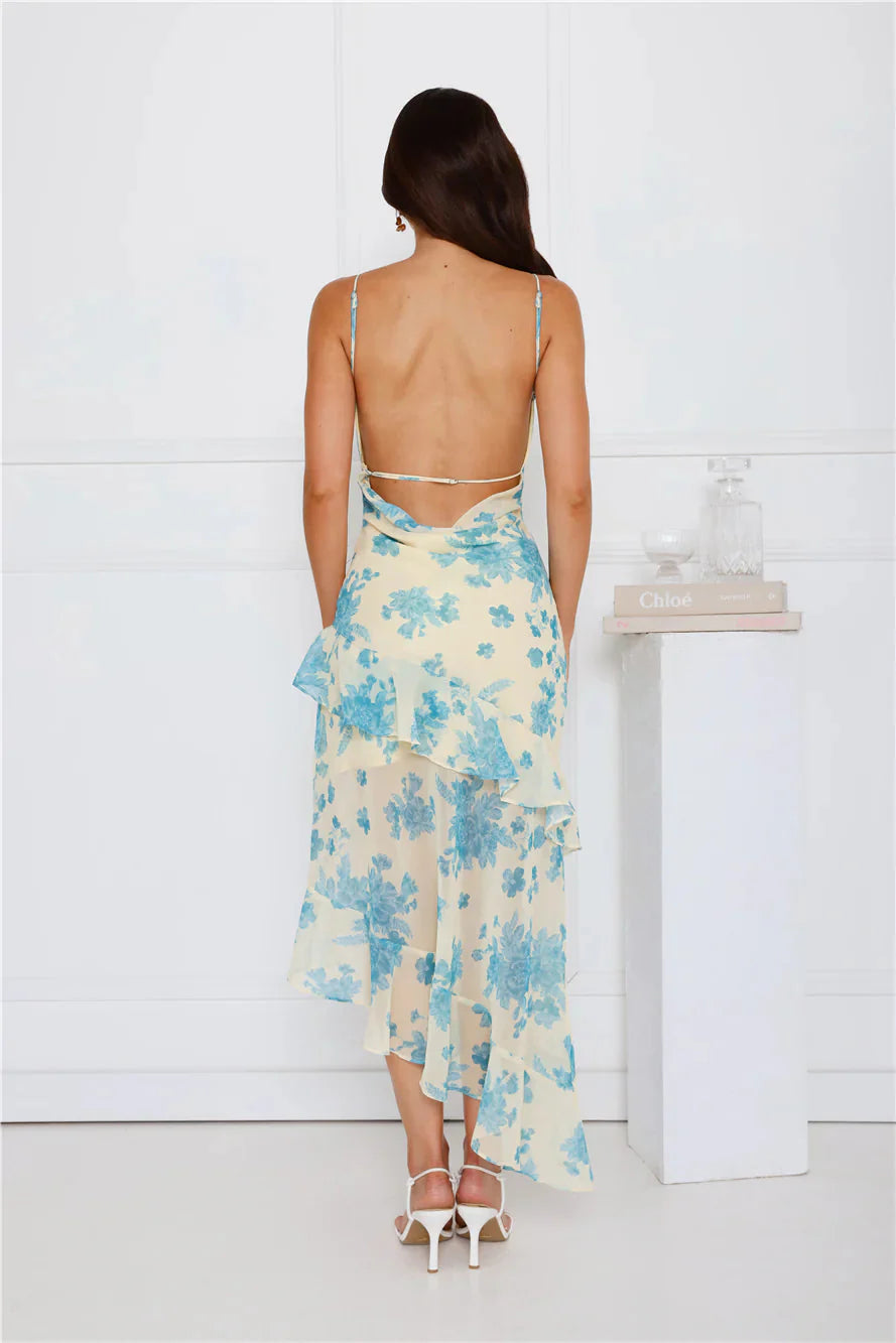 Unique Flower Midi Dress Yellow