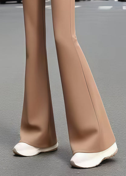 Classy Coffee Tie Waist Cotton Bell-bottom Trousers Fall