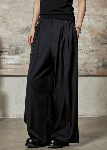 French Black Button High Waist Spandex Pants Summer