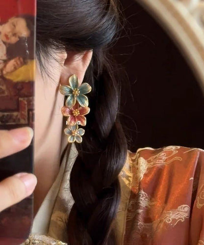 Vintage Rainbow Metal Alloy Drip Glaze Floral Drop Earrings