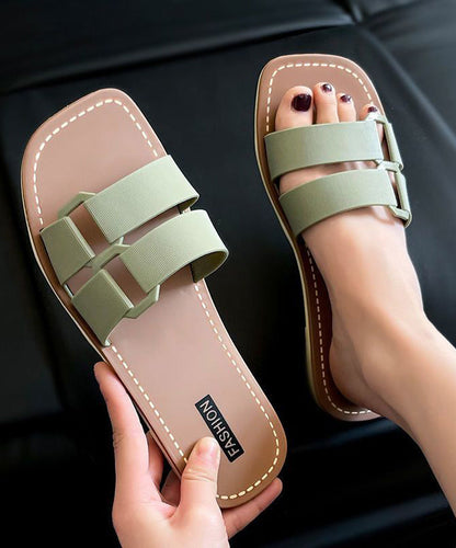 2025 New Fashion Versatile Khaki Flat Soft Slippers Peep Toe
