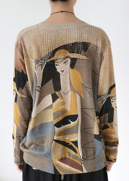 Cute o neck yellow print sweaters Loose fitting Batwing Sleeve knitted top