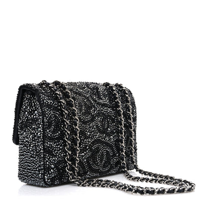 Satin Diamante CC Logo Small Flap Black Ruthenium