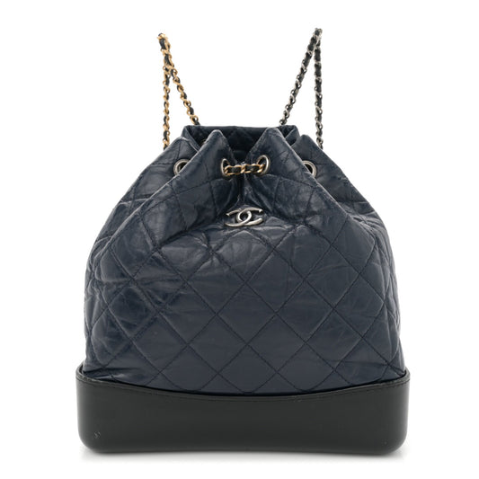 Aged Calfskin Quilted Gabrielle Backpack Navy Black