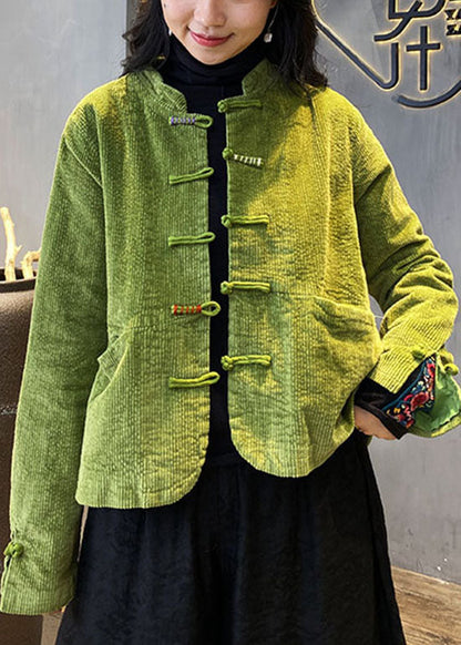2022 Red button O-Neck pockets Corduroy Coats