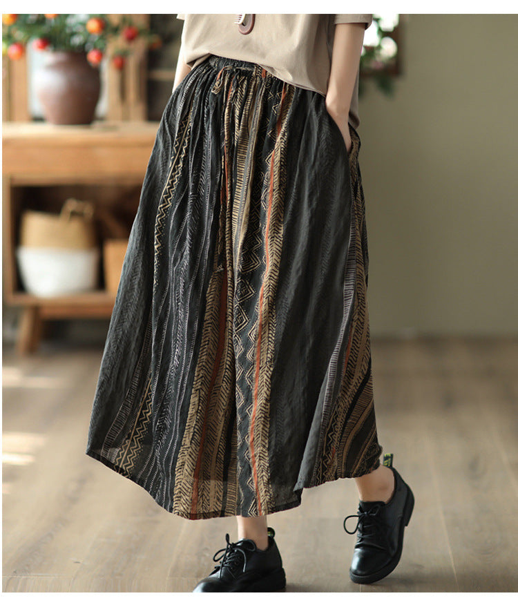 Vintage-Print Elasticated Waist Skirt
